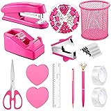 14 in 1 Hot Pink Office Supplies, Hot Pink Desk