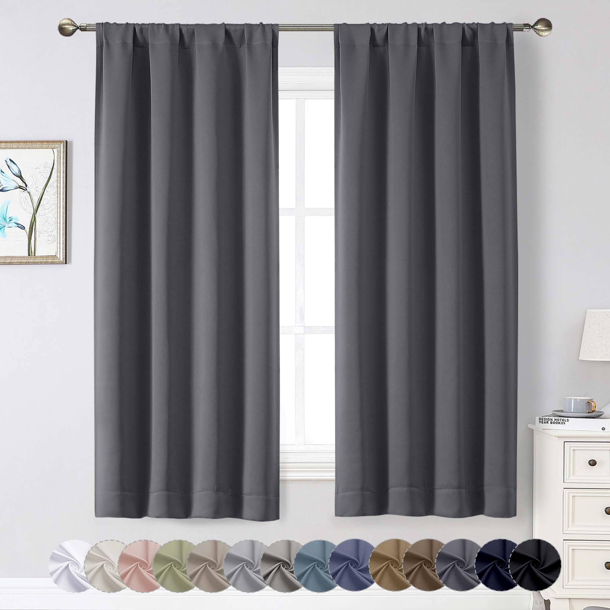 Photo 1 of WelvetBLK Grey Blackout Curtains for Bedroom Living Room 63 Inch Length 2 Panels Set, Soft Solid Room Darkening Thermal Insulated Window Treatments, Rod Pocket Dining Room Curtains, Grey, 40" Wx63 L