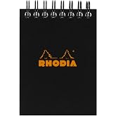 Rhodia 115009C - Spiral Notebook (Full Bound) Black - A7 - Small Squares - 80 Detachable Sheets - 80G Clairefontaine Paper - Soft and Resistant Coated Card Cover - Classic
