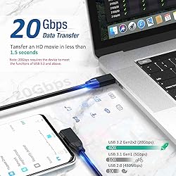 10FT USB C 3.2 Gen2x2 Cable 100W 20Gbps 90 Degree