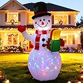 5FT Christmas Inflatables Snowman with Gift Box & Rotating Lights, Build-in LED Lights Blow up Xmas Inflatables Decoration for Yard Garden Lawn (Snowman)
