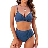 ZAFUL Women High Waisted Bikini Sets Two Piece Swimsuit Push Up Twist Front Ruched Bathing Suit