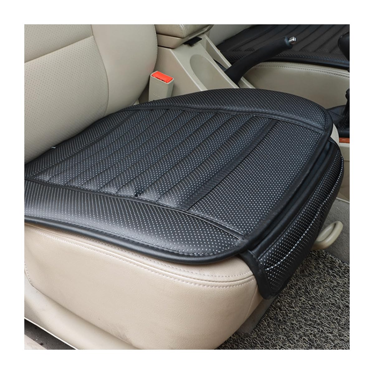Photo 1 of Sylvil Car Seat Bottom Cover, Semi-Wrap Non-Slip Leather Car Seat Cover, Comfortable Breathable Auto Front Seat Bottom Cushion with Pocket, Universal Interior Car Accessories (Black)