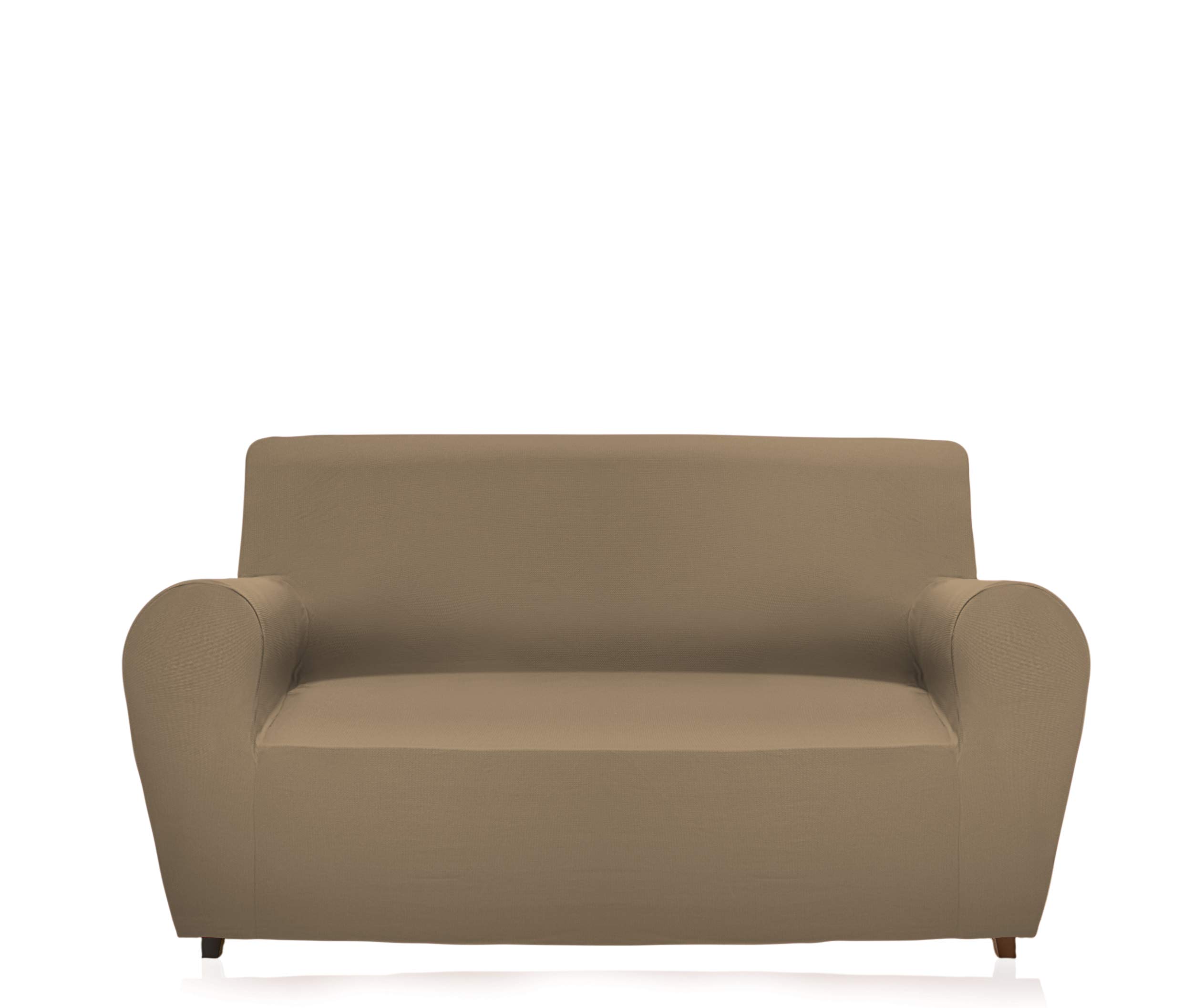 GEMITEX Magic 2 Seater Sofa Cover in Solid Fabric and Elastic Polyester COPRIDIVANO 2 POSTI CON SCHIENALE FINO A 180 CM taupe