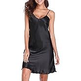 Wikoan Women's Satin Nightgown Silk Slip Chemise Sexy V Neck Sleepwear Negligee Nighties Bridal Babydoll with Straps S-3XL