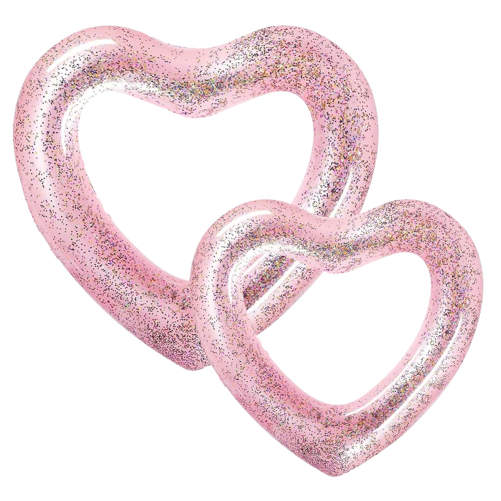 2Pcs Inflatable Swim Ring for Adults Swimming Rings,Bling Heart Shape Inflatable Pool Floats With Sequins Transparent Floating Ring Swim Tube Rings for Girl Women Beach Summer Pool Party Sport