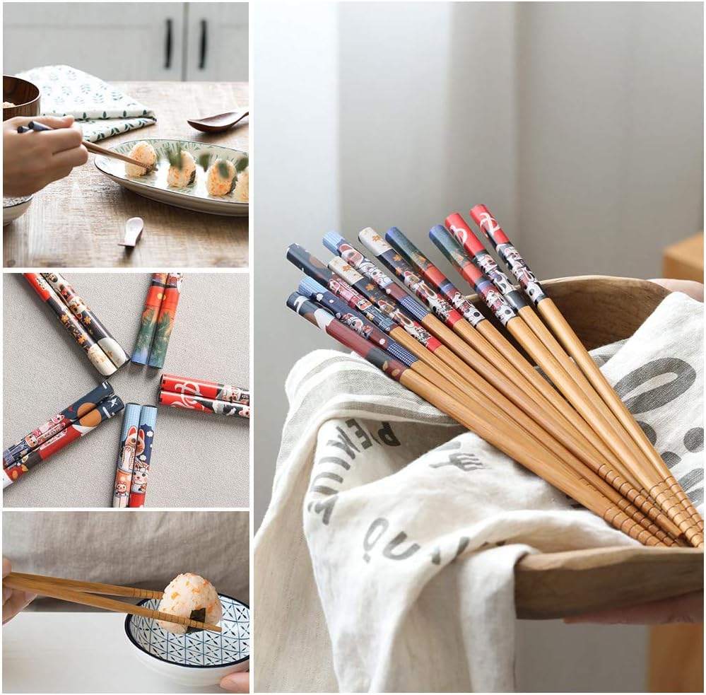 5 Pairs Cute Lucky Cat Chopsticks and Chopstick Rest Set, Chopsticks