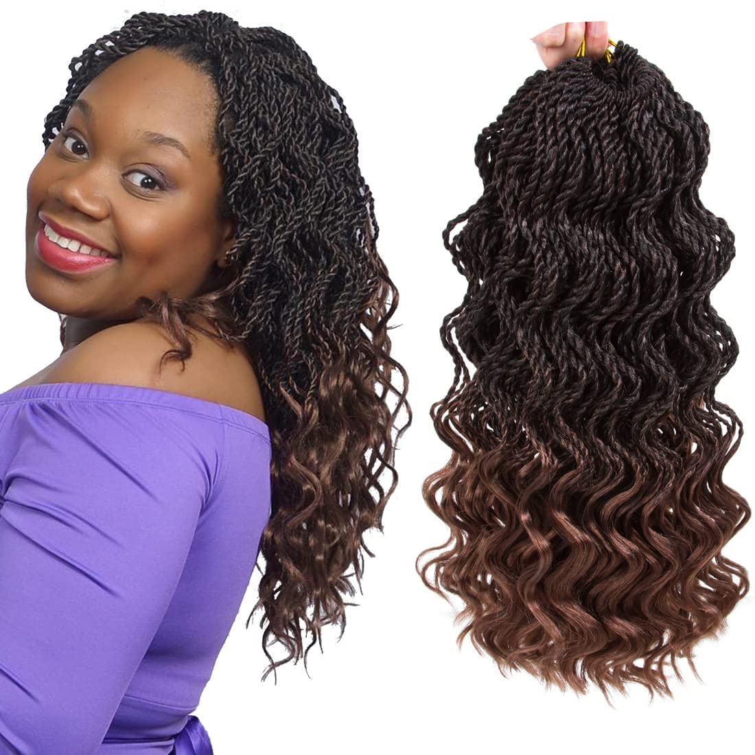 35Strands/Pack Wavy Senegalese Twist Crochet Braids 6packs/lot 14Inch Synthetic Crochet Hair Curly Twist Braiding Hair (14 Inch, T1B/30#) — image 1