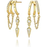 Fwlisesa Gold Earrings for Women, 14k Gold Plated Drop Huggie Earrings Dainty Dangle Earrings for Women Trendy Hypoallergenic Small Hoops Fashion Gold Jewelry