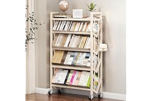 KGOASUHDU Bookshelf Movable Book Cart Multi-Layer Storage Rack Large-Capacity Rolling Cart L-Shaped Carbon Steel Shelf Suitable for Storing Books, Magazines, Newspapers, Shoes