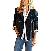 Bozanly Double Breasted Blazers Jacket for Women Casual Notched Loose Crop Outerwear with Pockets