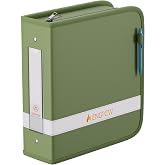 ENGPOW 3 Ring Binder,Fireproof 3" D Ring Organizer with Zipper &amp; Pockets | Holds 750 Sheets,Non-Stick,PVC-Free,Compatible with Sheet Protectors,Durable School Office Home Safe Storage for Paper,Green