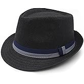 LIDHAY Short Brim Panama Hat Straw Fedora Hats for Men Women Summer Derby Trilby Hats Beach Sun Hat