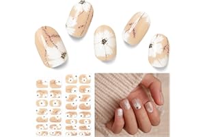 Nelikoo Semi Cured Gel Nail Strips - 30PCS Gel Nail Stickers for UV Light, Long-Lasting Gel Nail Wraps, Salon-Quality Semi Cured Nail Stickers, 2 Weeks Wear, Easy DIY Gel Manicure-White Garden