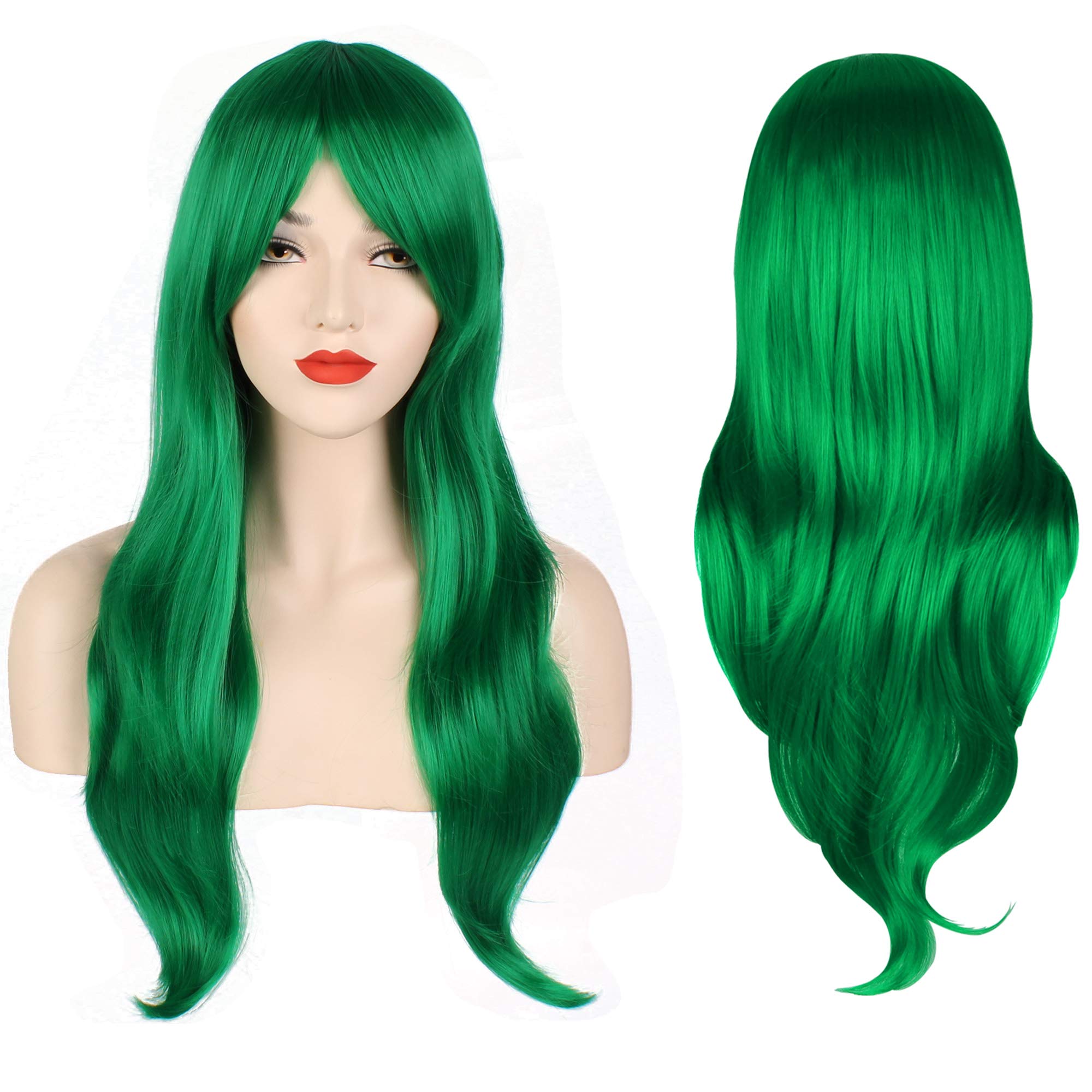 OKVGO 70cm 27inches Women's Wig Fashion Natural Wavy Full Long Curl Wig for Cosplay Party and Halloween Costume Green