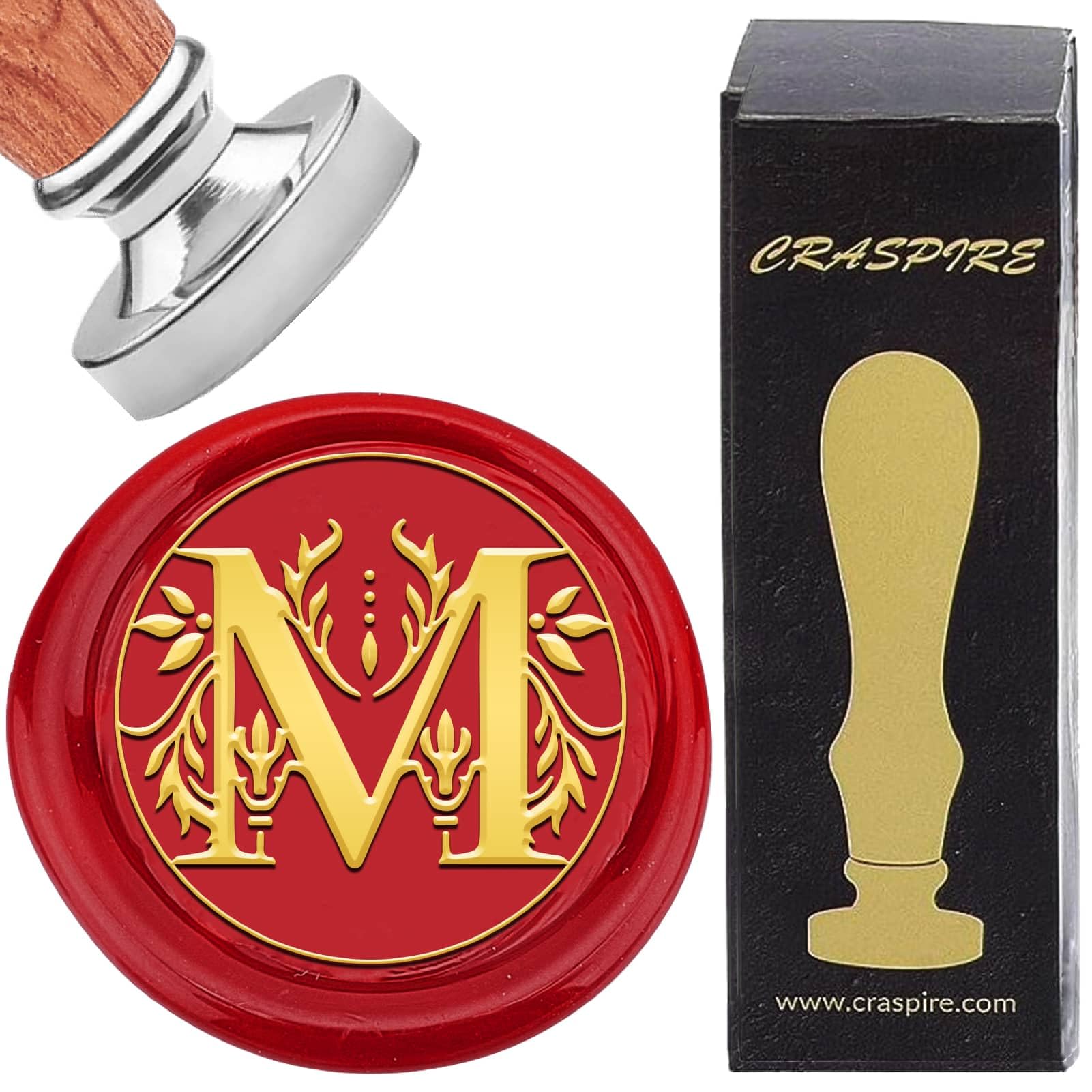 CRASPIRE Letter M Wax Seal Stamp Retro Alphabet Initials Sealing Wax Stamp Classic Vintage 25mm Silver Removable Brass Head wood Handle for Envelope Invitation Embellishment DIY Scrapbooking
