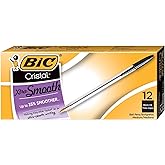 BIC Cristal Extra Smooth Black Ballpoint Pens, Medium Point (1.0 mm), 12-Count Box, Extra Smooth and Reliable Ballpoint Pens