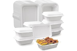 100 Pack Clamshell Take Out Food Containers, 7 x 5 Inch Disposable To Go Containers, Compostable To Go Boxes, Biodegradable F