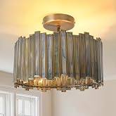 Pandaluna 12.6in Brass Ceiling Light Semi Flush Mount Stained Glass 3 Light | Tiffany Lamp Stained Glass Antique Mid Century Vintage Ceiling Light for Dining Living Room Foyer Hallway Bedroom Kitchen