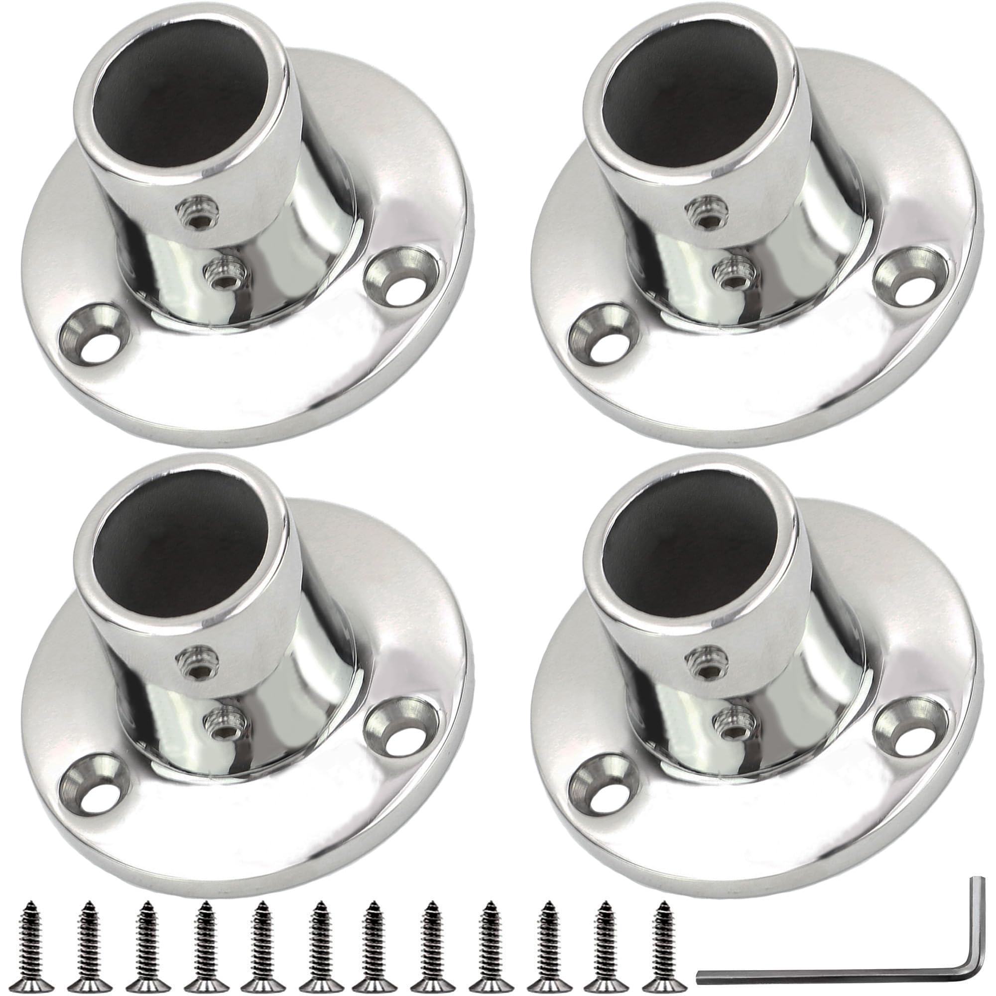 Photo 1 of YANYUCB Boat Hand Rail Fittings,316 Stainless Steel Round 90 Degree Boat Hand Rail Base,Tube Base with L Shape Hex Key and Screws(1-1/4inch * 4)