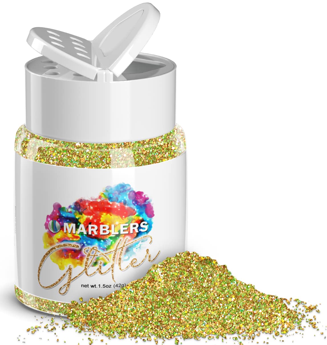 MARBLERS Holographic Glitter [Holo Olive Gold] 1.5oz (42g) | Fine | Non-Toxic, Vegan, Cruelty-Free | Face, Body, Eyeshadow, Hair, Festival, Party Makeup | Nail Art, Polish | Resin, Tumbler, Candle — image 1