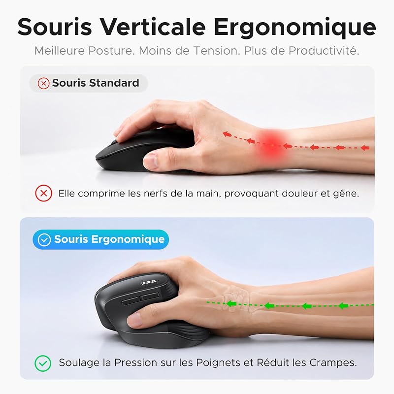 Souris Ergonomique sans Fil 2,4G Souris Verticale Bluetooth 4000 DPI — photo 3 sur 8