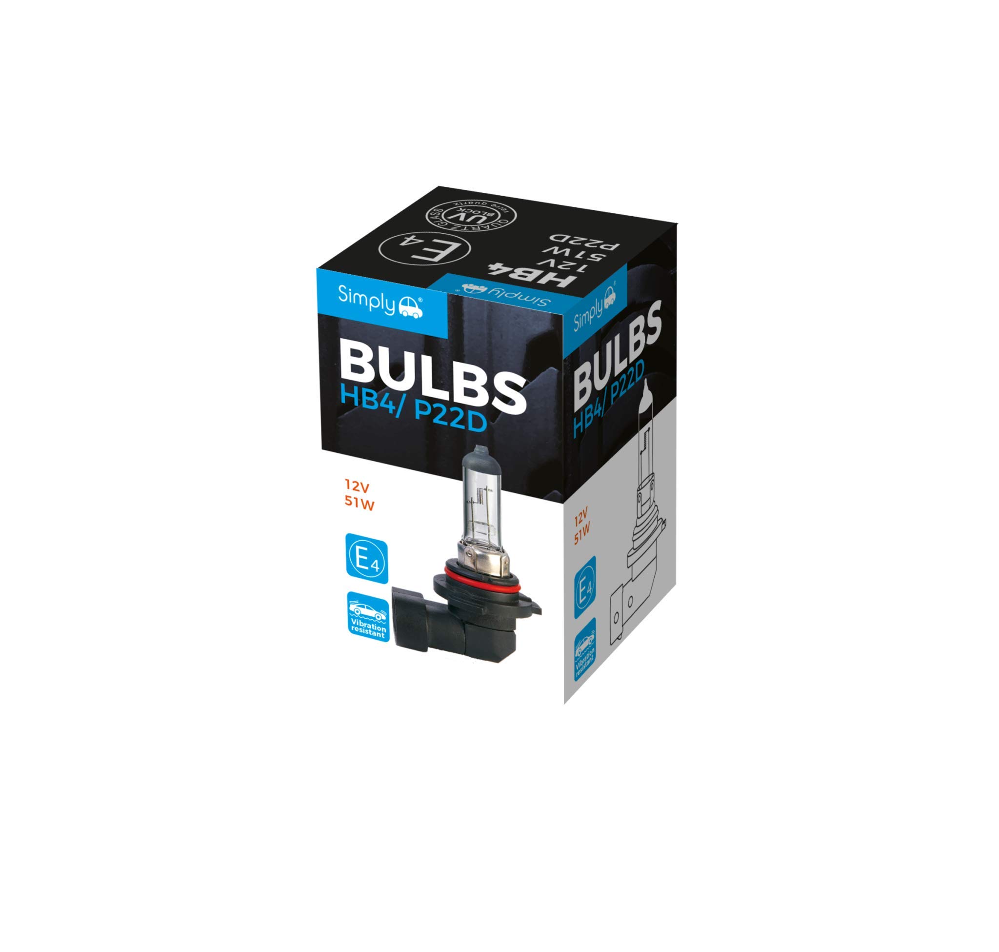 Simply S9006 HB4 Car Headlight Bulb, 12V, 51W, Comply with ECE R-37, Base P22d, Suitable for all Headlights, Maximum Visibility