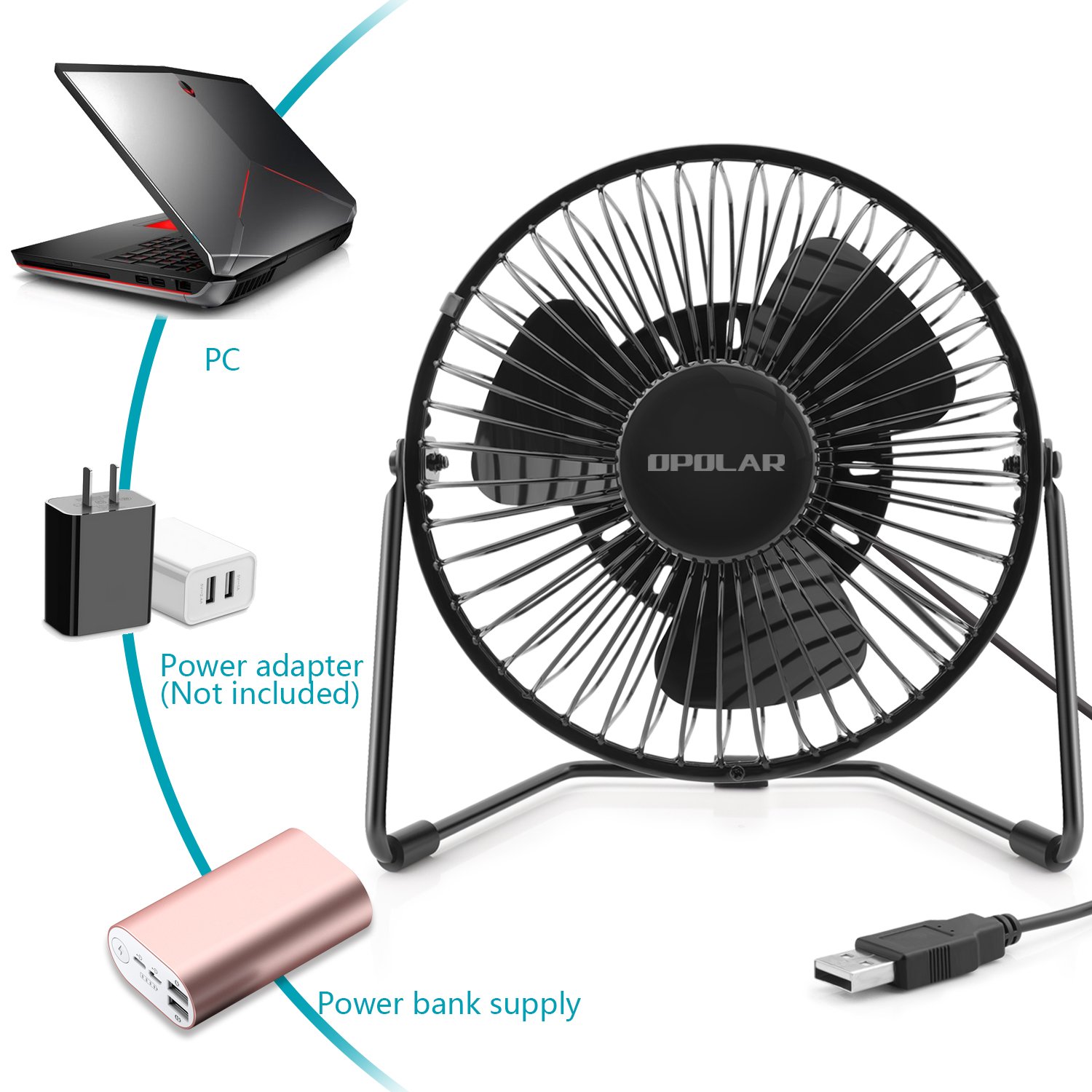 OPOLAR 5Inch USB Desk Fan, Portable Mini Personal Fan with Two Speed