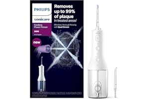 Philips Sonicare Cordless Power Flosser 3000, Water Flosser with Innovative Quad Stream Technology, Oral Irrigator with 2 Flossing Modes and 3 Intensity Levels, Ergonomic Design, White, HX3806/21