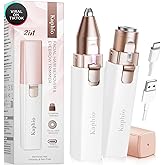 Eyebrow Facial Hair Remover for Women: Rechargeable 2 in 1 Face Shavers and Eyebrow Trimmer - Painless Electric Hair Removal Device for Face Eyebrows Lips Peach Fuzz with Light