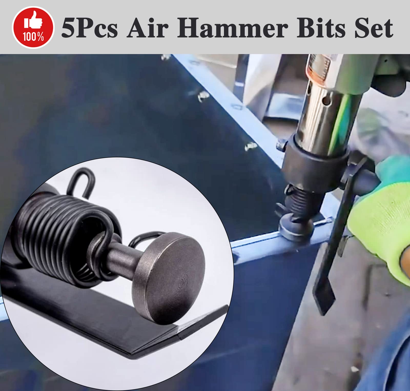 Smoothing Air Hammer Bits Set, 5Pcs Smoothing Air Hammer Tool Kit Air Hammer Atachments Air Chisel Bits, Extended Length Pneumatic Hammer Bit with Spring, Power Hammer Drills Tools & Home Improvement