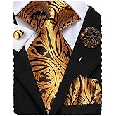 Hi-Tie Men's Tie Lapel Pin Set Pocket Square Cufflinks Formal Woven Silk Tie Sets Wedding Party