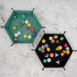 SIQUK Dice Trays Hexagon Folding PU Leather Velvet Holder 2-Pack Black Cyan view 6