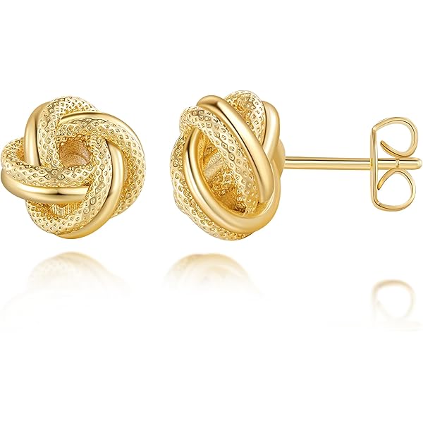 Orecchini A Perno Nodo D'Amore In Oro 14K 6 Mm - Made In Italy - Finitura Lucida
