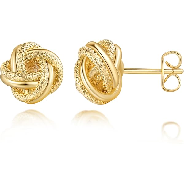 Orecchini A Perno Nodo D'Amore In Oro 14K 6 Mm - Made In Italy - Finitura Lucida