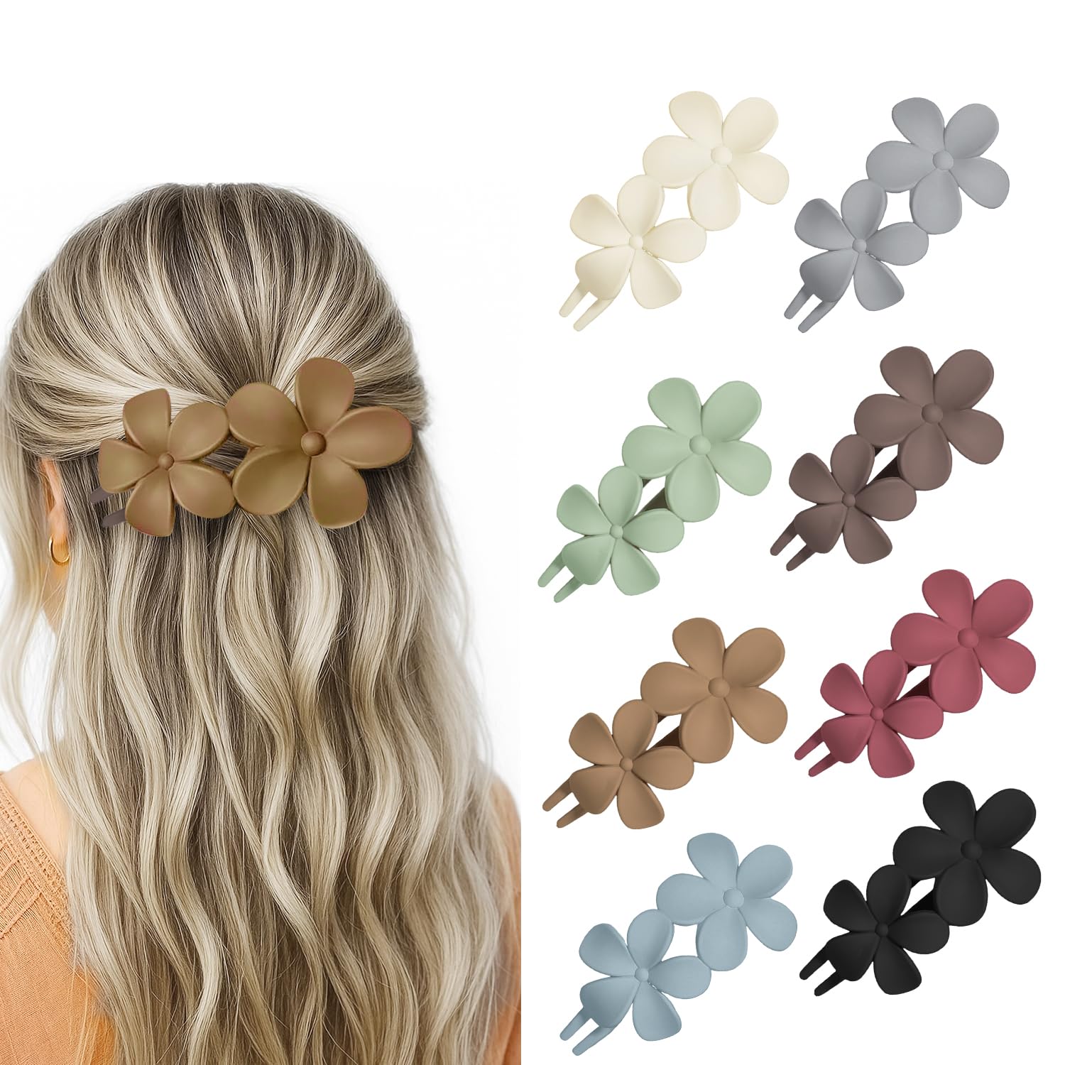 Photo 1 of YTQDSS 8PCS Flat Hair Claws Matte Non-Slip Clips for Women, Strong Hold Hair Accessories for All Hair Types, Daily Wedding Party Date Beach Use (Style2(Floral))