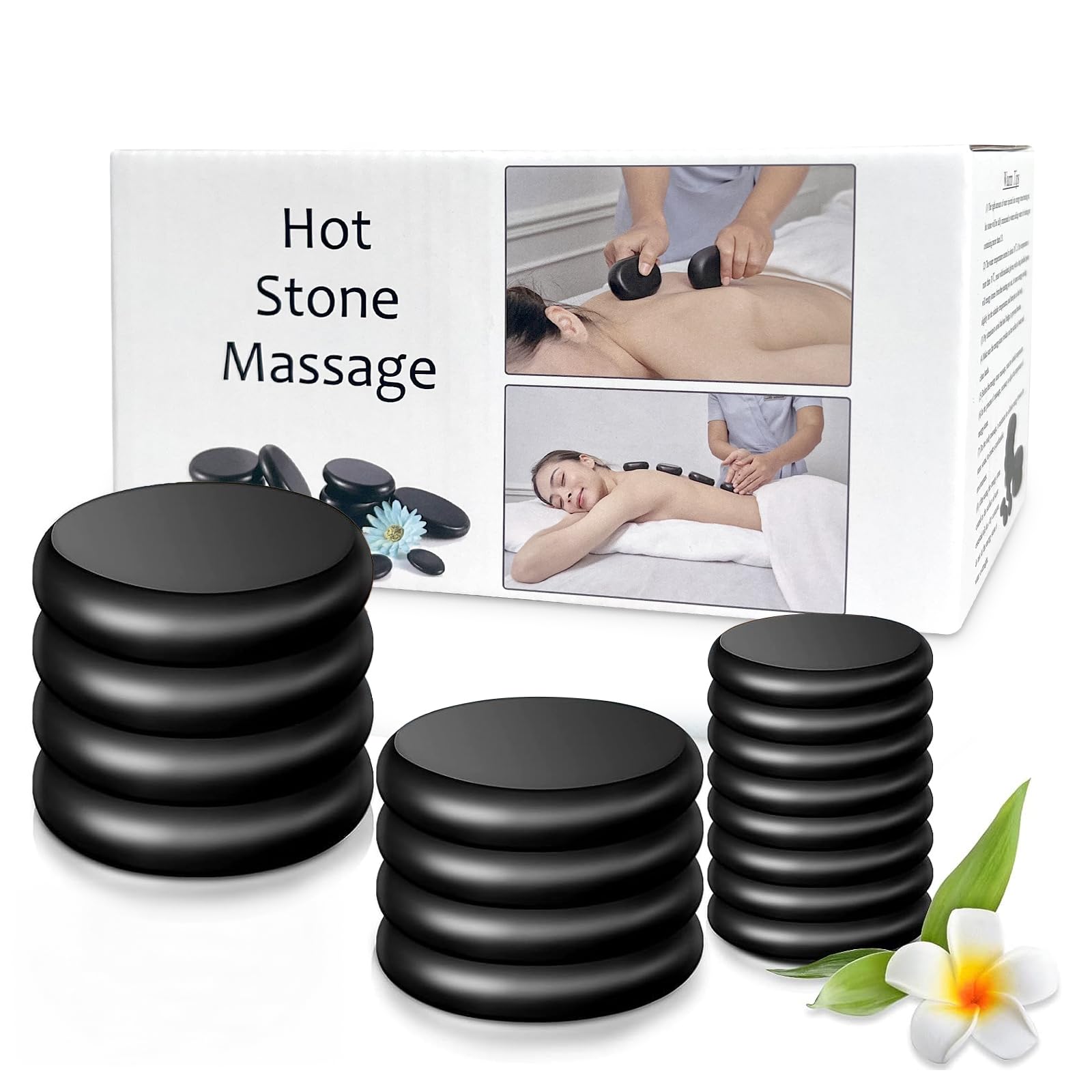 Hot Stones Massage Set,16Pcs Natural Massage Stones Set, Basalt Hot Rocks,Massage Stones for Massage Therapy Professional or for Home Spa Warming Relaxing Pain Relief