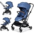 BABY JOY Baby Stroller, Foldable High Landscape Infant Carriage Newborn Pushchair with Reversible Seat, Adjustable Backrest & Canopy, 5-Point Safety Harness, Suspension Wheels & Storage Basket (Blue)