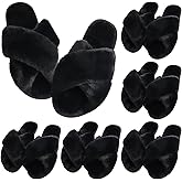 VAIPI 6 Pairs Womens Cross Band Slippers Fuzzy Plush House Bridesmaid Slipper White | Black | Pink Open Toe Fluffy Slipper Soft Warm Bridal Slippers