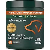 VetriScience HMB Healthy Muscle &amp; Strength Powder for Dogs, 60 Scoops | Mobility Support &amp; Muscle Builder with Collagen, Calcium, Vitamin D &amp; Curcumin, Powder, Pork, New Look