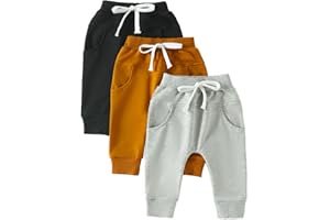 Yoawdats Baby Boys' 3-Pack Pull-on Jogger Pants Knit Pants Classic Fit Elastic Waist Kids Toddler Pants Multipacks Long Pants