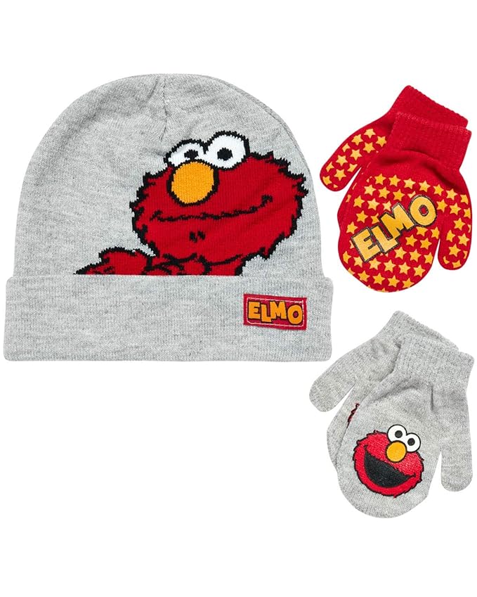 Toddler Hat and Mittens Set, Boys Sesame Street Elmo Reversible Hat and