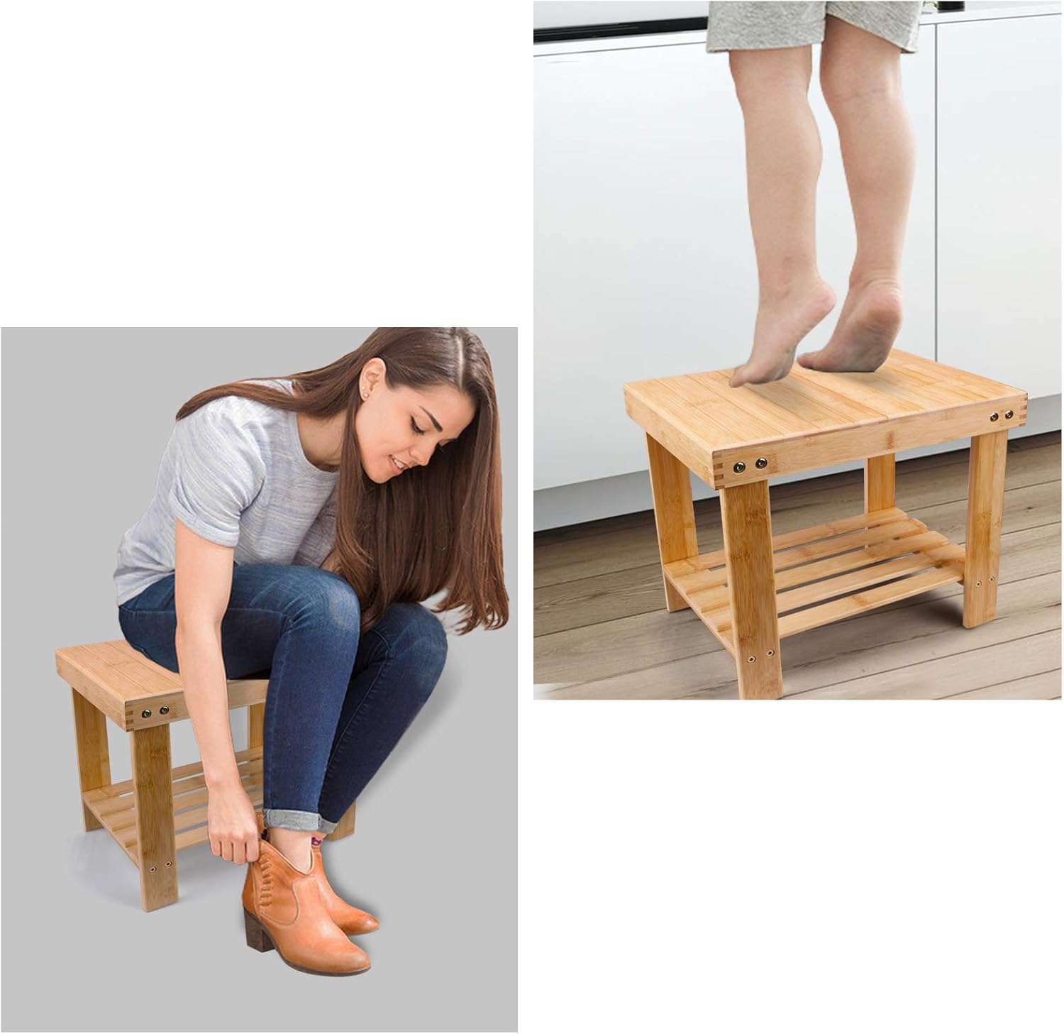 YUHUAWYH Bamboo Shower Bench Little Shower Seat Corner Shower Stool for Shaving Legs Small Shoe Bench Foot Rest Step Stool Natural: Kitchen & Dining