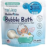 TruKid Bubble Podz Bubble Bath for Kids, Toddlers, & Babies, Tear Free Gentle & Refreshing Bath Bomb for Sensitive Skin with Natural Moisturizers, Non-Toxic, pH Balanced, Eucalyptus Scent (24 Podz)