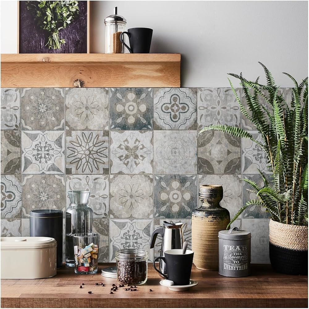 Tile Stickers 24pcs 10x10cm Grey Self-Adhesive Waterproof Oil-Proof Kitchen