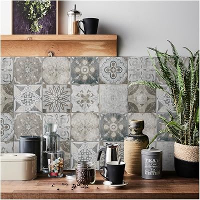 Tile Stickers 24pcs 10x10cm Grey Self-Adhesive Waterproof Oil-Proof Kitchen