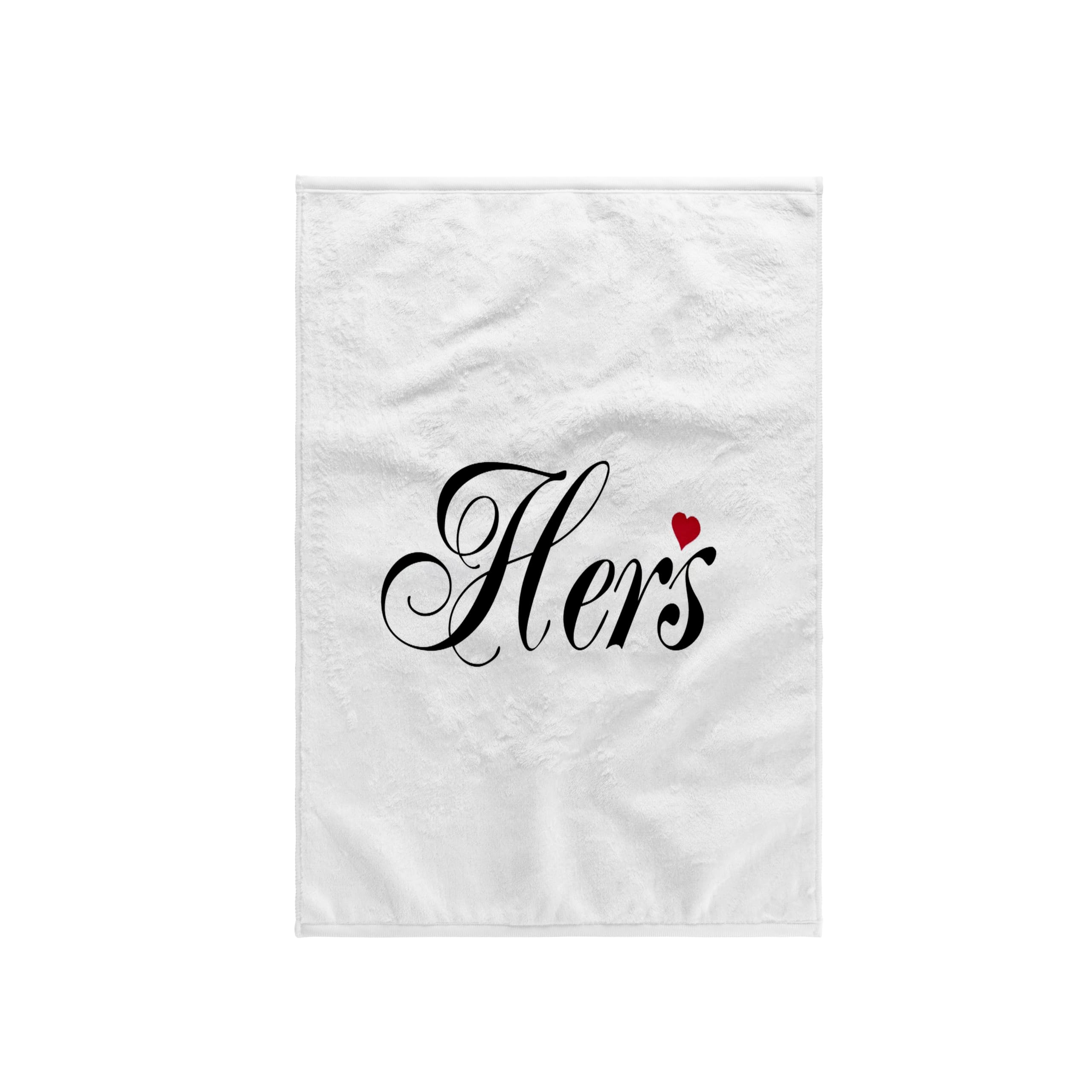 3dRose "Hers - Part of His and Hers Set Fancy Cursive Script Text with Red Love Heart - for Romantic Couples Towel, White, 15 x 22-Inch