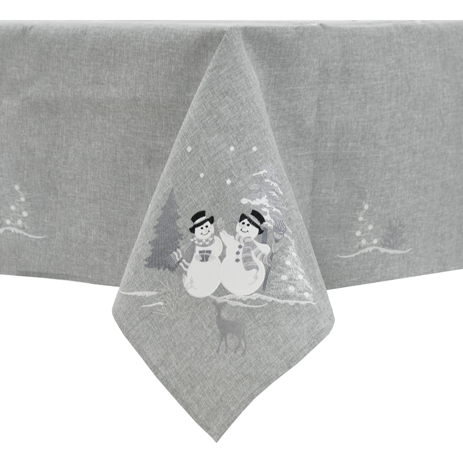 Mr Crimbo Christmas Tablecloths Napkins Grey Fabric White Snowmen 52 x 90
