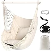 Chihee Hammock Chair Hanging Swing Max 500 Lbs 2 Cushions Included Metal Spreader Bar with Anti-Slip Grooves Portable Hanging Chair Side Pocket Large Macrame Bohemian Chair Indoor Outdoor