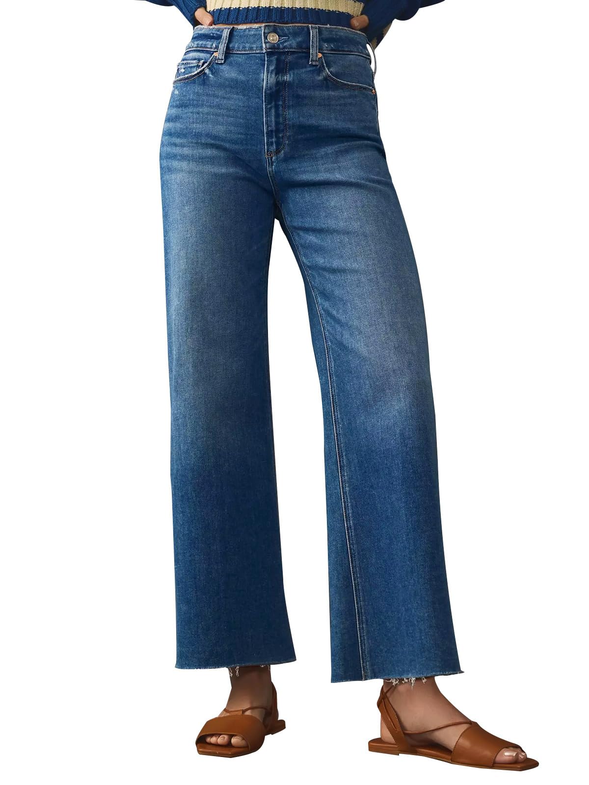 Photo 1 of ***POSSIBLY RUNS BIG*** KUNMI Women Jeans for Wide Leg Baggy High Waist Boyfriends Straight Leg Stretchy Denim Pants Trendy Fall 2024 Blue